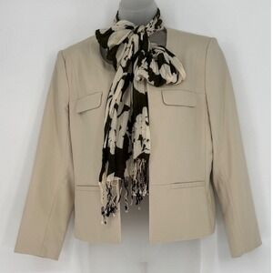 GAP Floral‎ Scarf Fringed Olive Green Cream Viscose Cotton Lightweight OSFA